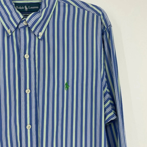 Ralph Lauren Shirt Men’s 16 Blue Green Stripe Custom Fit Button Down Long Sleeve - Picture 4 of 8